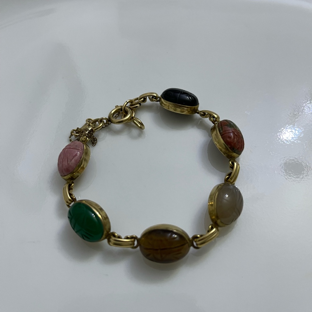 Vintage 120 14 K Gold Filled Egyptian Revival Carved Scarab Bracelet 289$
